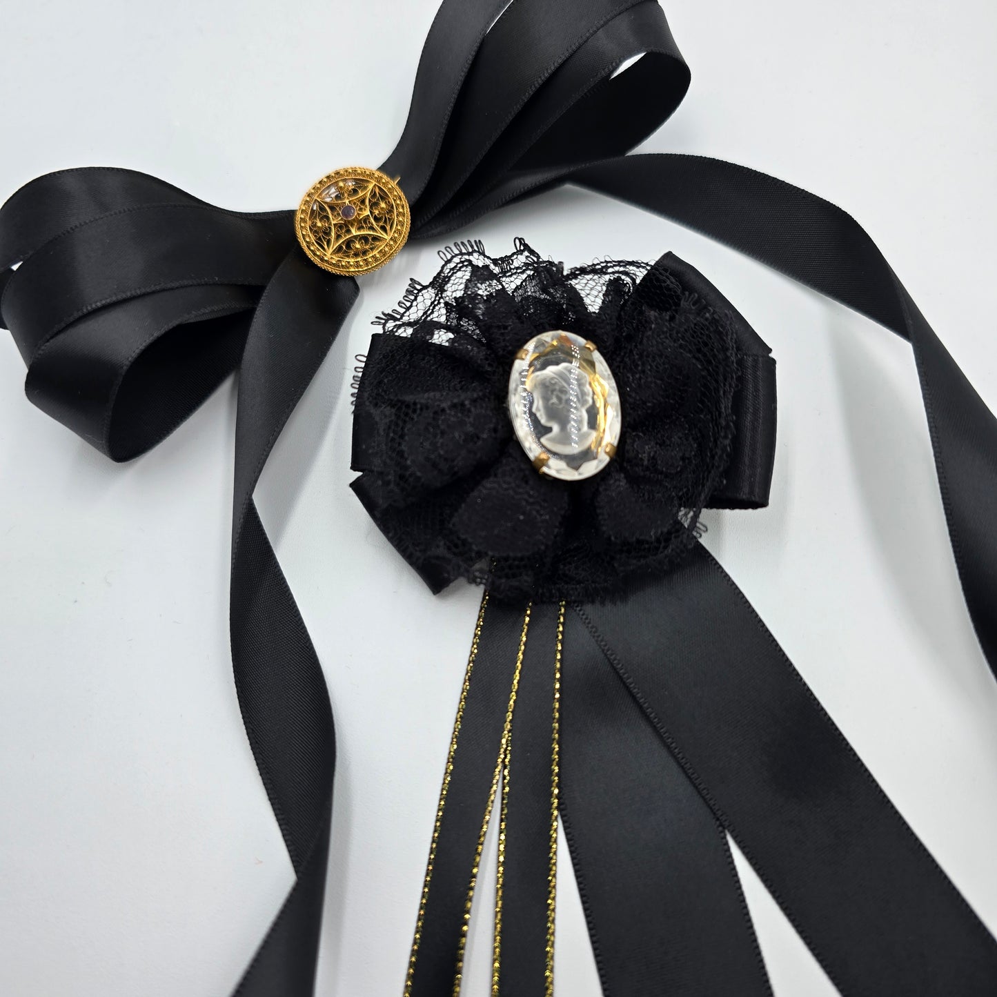 10mm Black Satin Ribbon with Gold trim 90m - LM Collection