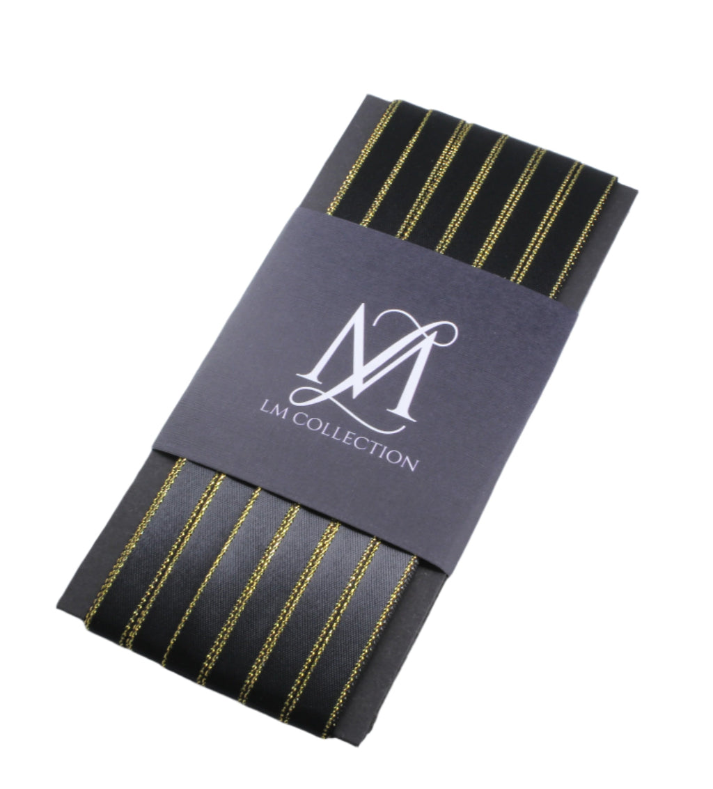 10mm Black Satin Ribbon with Gold trim 10m - LM Collection