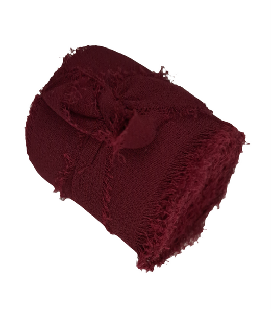 38mm Burgundy Red Chiffon Ribbon Frayed Edge 4,5m - LM Collection