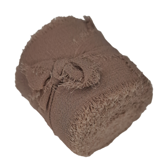 38mm Taupe Gray Brown Chiffon Ribbon Frayed Edge 4,5m - LM Collection